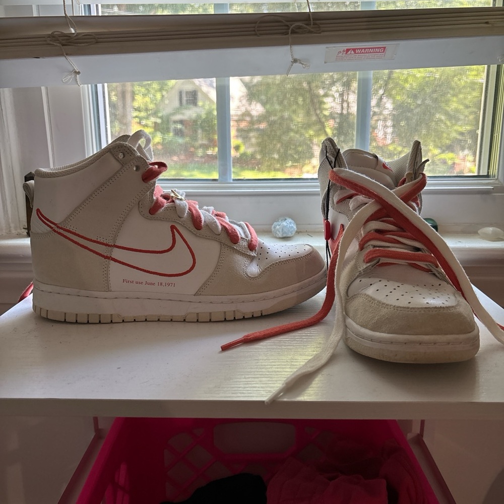Nike White and Red High-Top Sneakers